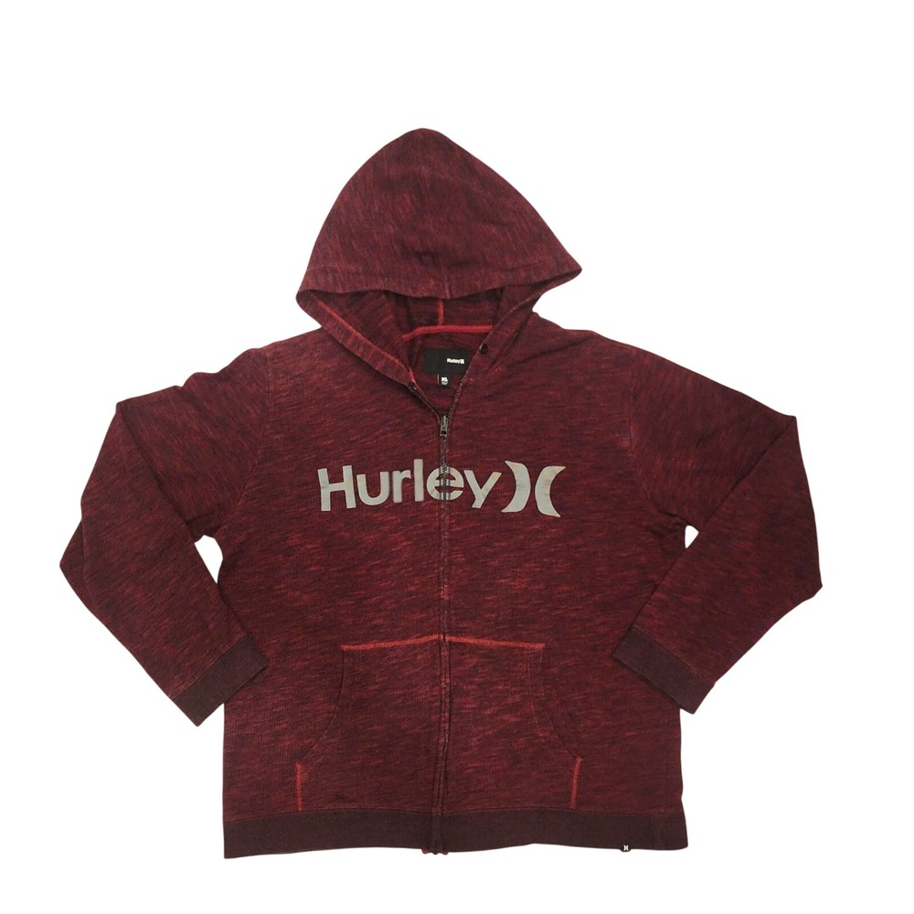 Hurley Logo Full Zip Hoodie XL Burgundy Sweatshirt Beach Surf Skater Urban Wear